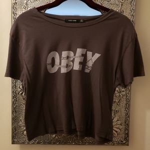 OBEY Grey Crop Top T Shirt sz S